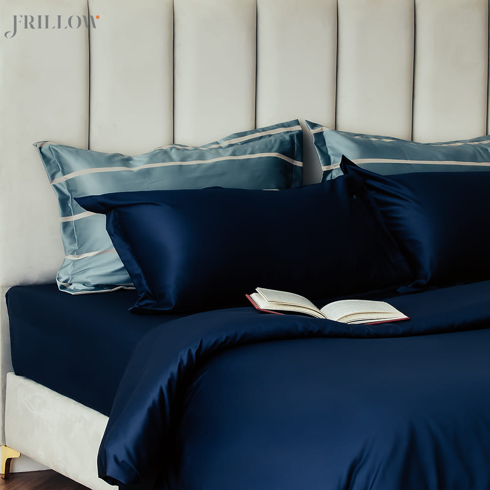 ชุดผ้าปูที่นอน 6ฟุต 3ชิ้น FRILLOW 800TC COTTON SILK  สี NAVY BLUE คอลเลคชั่น PRESTIGE